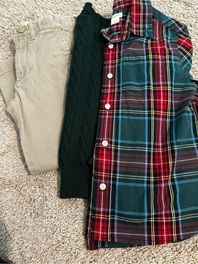 Crewcuts sweater, button down and chino pants